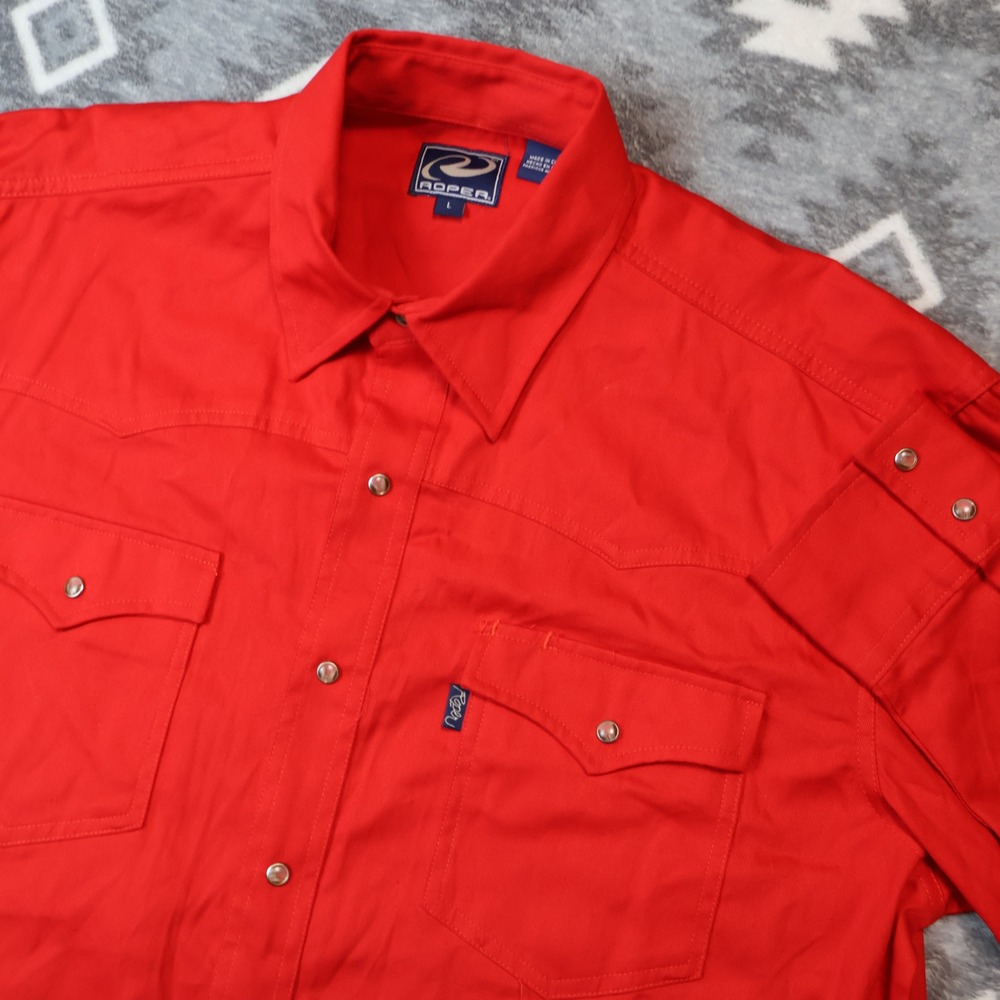 Roper Mens Large Red Western Pearl Snap Long Sleeve Cotton Shirt 601-519-160RE